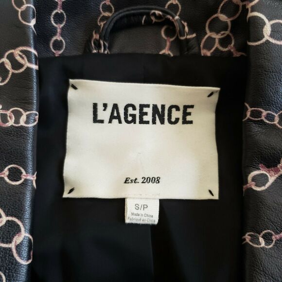 L'AGENCE black leather classic biker chain print moto jacket Size S NEW Sample - Picture 4 of 5